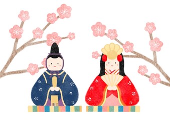 ひな祭りの雛人形のイラスト　和風