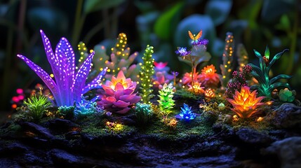 Obraz premium Glowing Miniature Garden of Enchanting Flowers