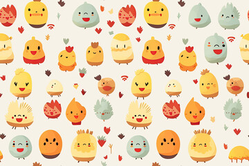 Fototapeta premium Adorable Pixel Art Chicks Seamless Pattern Background