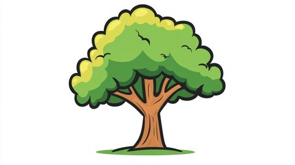 Cartoon tree illustration, nature, white background, kids book