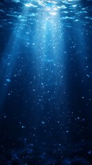 Underwater sunbeams, ocean floor, bubbles, dark depth, background texture, marine life design