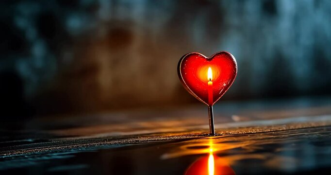 Single Heart Light Glowing in Dark Room