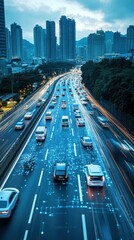 Fototapeta premium Advanced Futuristic Traffic System with Autonomous Vehicle Technology