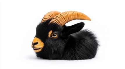 Black and Gold Goat Head Isolated on White. Generative AI