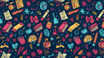 Naklejka premium Colorful pattern of various educational and playful items scattered across a dark background