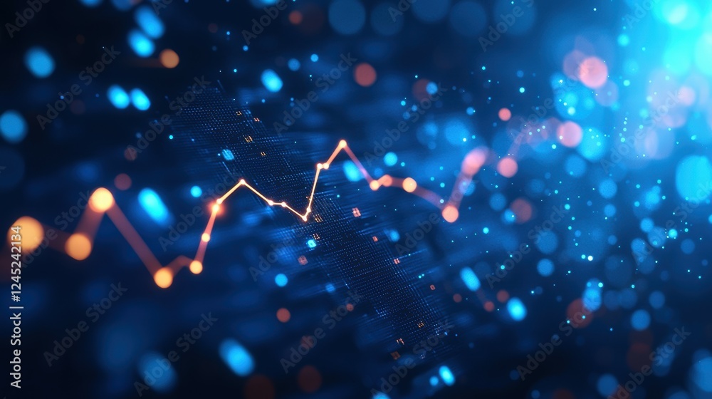 Poster animated line graph pulsing with energy on a blue abstract background