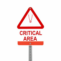 a red Critical area warning sign isolated on the white background