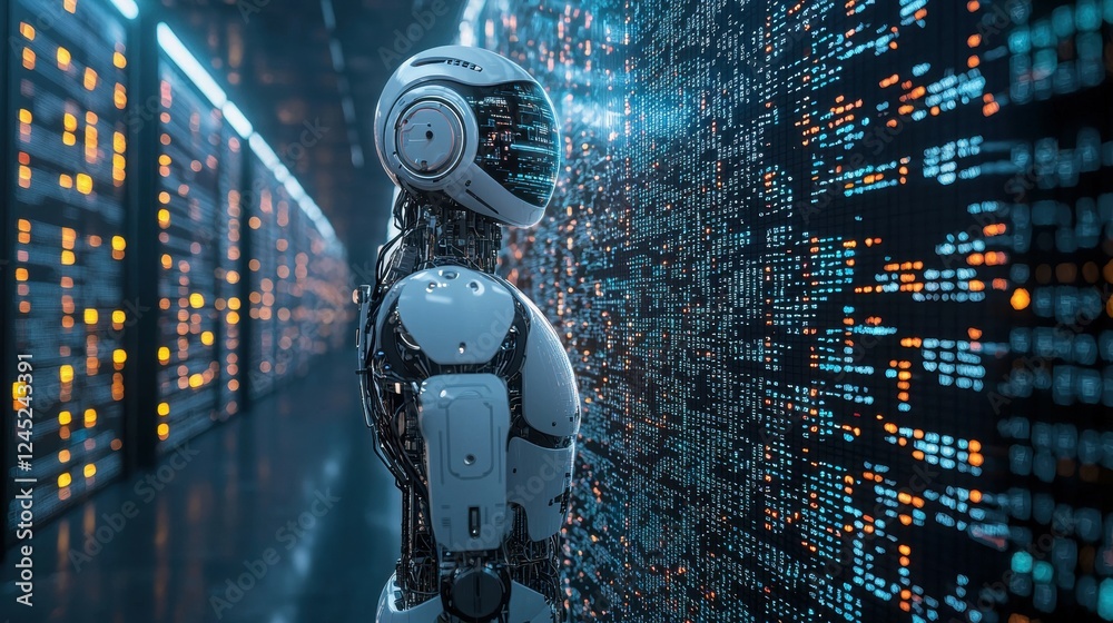 Poster ai powered investment advisor analyzing data in futuristic setting