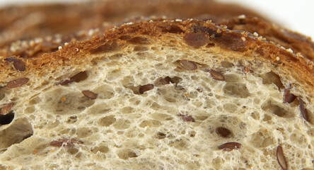 Close-Up of Freshly Baked Multigrain Bread with Seeds and Crust