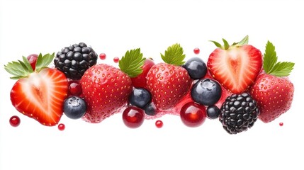 Fresh Mixed Berries Isolated on White. Generative AI