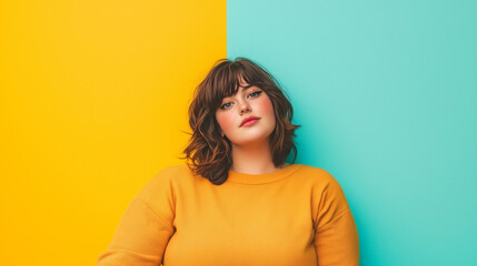Obraz premium plus size woman standing against colorful backdrop 