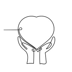 continuous line drawing hand holding and hug love sign balloon illustration
