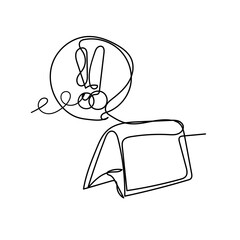 continuous line drawing calendar with exclamation point symbol in the bubble 