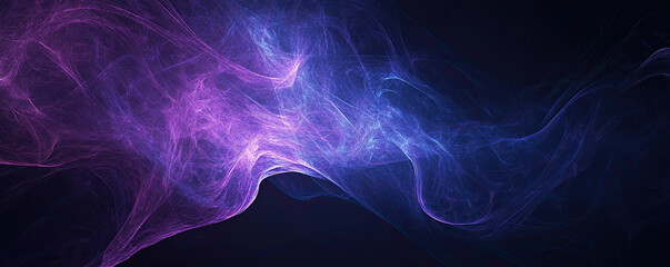 Abstract, curved lines with purple and blue colors on a dark background, with a gradient effect for a banner design featuring