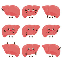 指さしをする肝臓のキャラクターセット