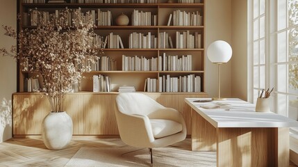 Serene Workspace with Natural Light. Generative AI