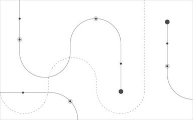Vector curves, twisted u curve,s curve, points, dot, circles and dashed lines, white background, bending.