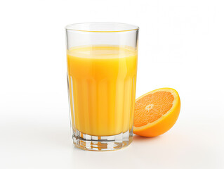 Glass of freshly squeezed orange juice with a half orange