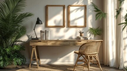 Obraz premium Stylish Home Office Desk with Minimal Decor. Generative AI