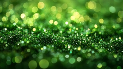 Close-up of Green Glittering Bokeh. Generative AI