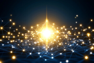 Fototapeta premium Glowing network connections with bright center light