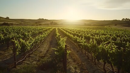 Naklejka premium Sunset Over Vineyard Landscape