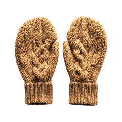 Chunky Knit Mittens with Cable Knit Designs and Ribbed Trim Isolated on Transparent Background