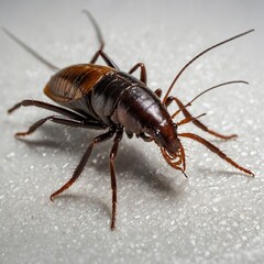 Fototapeta premium bug on black Tachycines asynamorus. Grasshopper, a locust that lives in the basements of houses. Close-Up of a Bed Bug Crawling on Textured Carpet