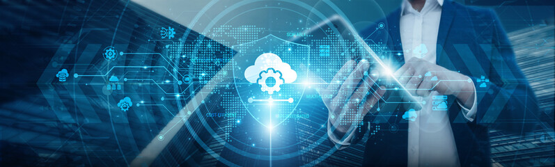 Businessmen's connections are protected through Platform as a Service (PaaS) that provides secure development environments, manages applications, and ensures robust data protection and compliance.