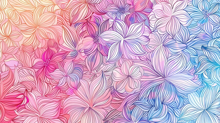 Obraz premium A vibrant floral pattern featuring intricate line art of various flowers in pastel colors