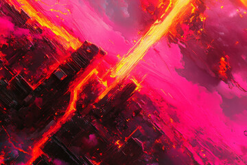 Naklejka premium Futuristic cityscape with vibrant pink and orange hues