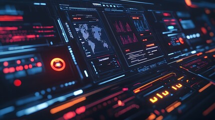 Obraz premium Holographic Cybersecurity Dashboard Displaying Real-Time Threat Alerts and Data Encryption