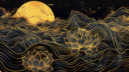 Zen and chinese style lotus art	