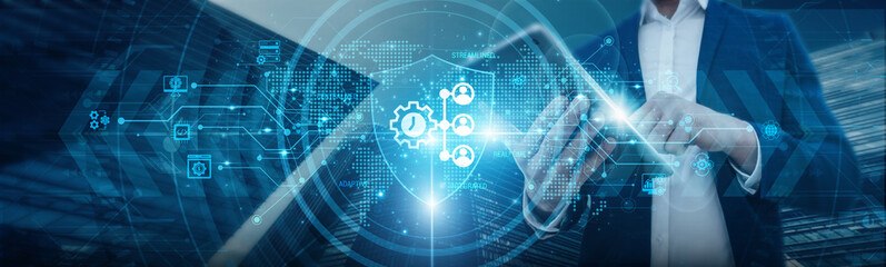 ERP. Businessmen's connections are protected through effective Enterprise Resource Planning (ERP) systems, enabling efficient data management and secure communication across business operations.