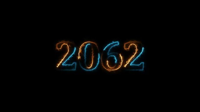 Neon light countdown 2062 Sal number background 4k animation. Happy new year 2062.