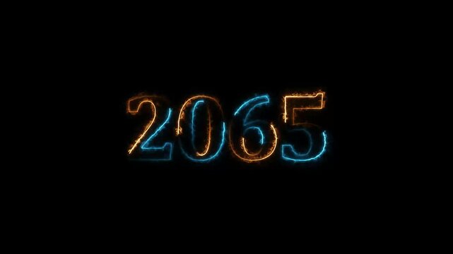 Neon light countdown 2065 Sal number background 4k animation. Happy new year 2065. 