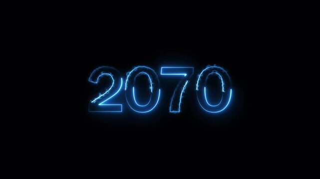 Neon light countdown 2070 Sal number background 4k animation. Happy new year 2070. 