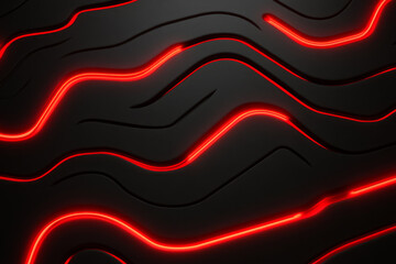 Abstract red neon lines on black background