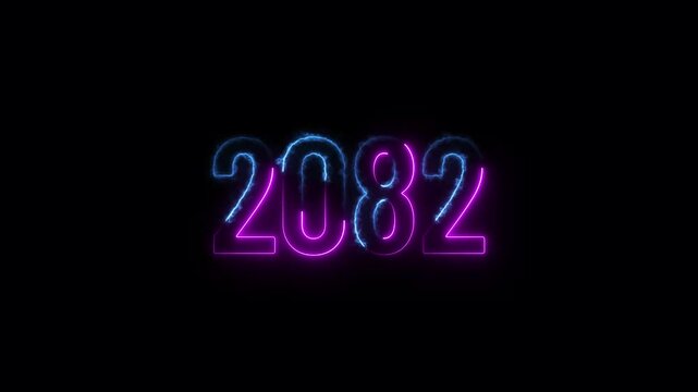 Neon light countdown 2082 Sal number background 4k animation. Happy new year 2082. 