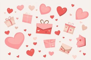 Valentine's hearts, gifts, envelopes, background, card design