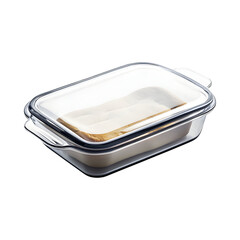 Premium Glass Loaf Pan with Polished Rim and Bread Isolated on Transparent Background