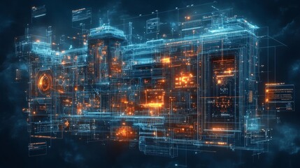 Naklejka premium Futuristic Digital City. Generative AI