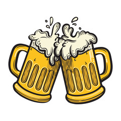 Beer Glass Mug Vector Illustration, Cartoon Beer Glass Vector Illustration, Beer Mug toasting Cheers Vector Image.