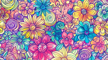 Vibrant floral pattern featuring a variety of colorful flowers in a harmonious arrangement, ideal for backgrounds