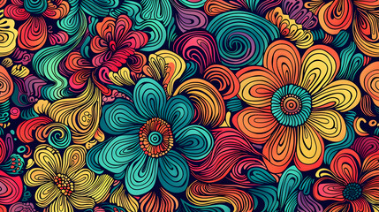 Vibrant and intricate floral patterns showcasing colorful flowers against a swirling background