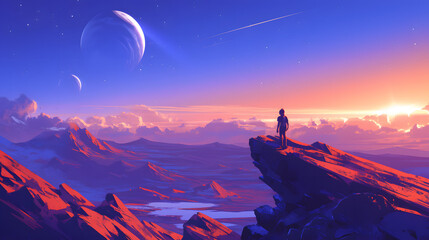 Fototapeta premium planet outer space anime style