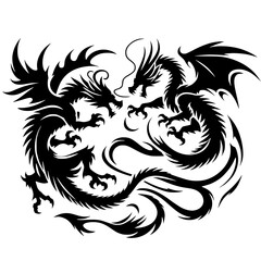 Silhouette of two dragons fighting