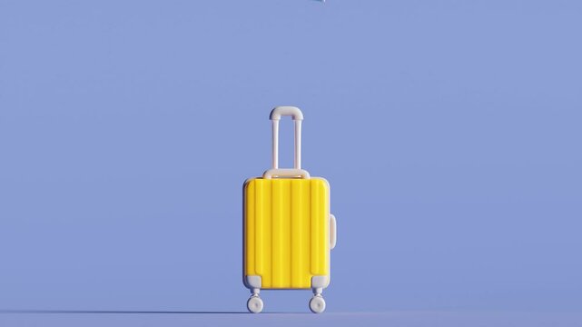 Travel suitcase on blue background. 3D Animation 