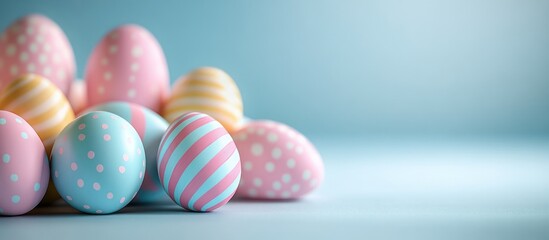 Pastel Easter eggs on blue background