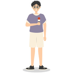 Professional Journalist Cartoon Character. Isolated on White Background.